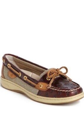 SPERRY Top Sider Boat Angelfish Brown Leather Anchor Nautical Shoe Loafer Sz 8.5